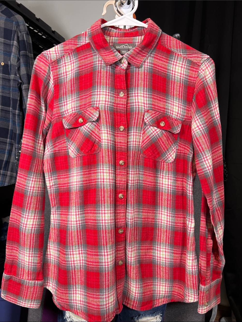 Eddie Bauer Red Plaid Button-Down Shirt